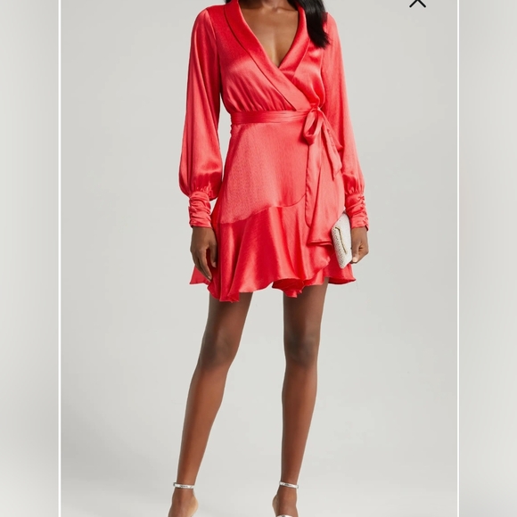 Galiena Long Sleeve Satin Wrap Dress - Picture 2 of 4